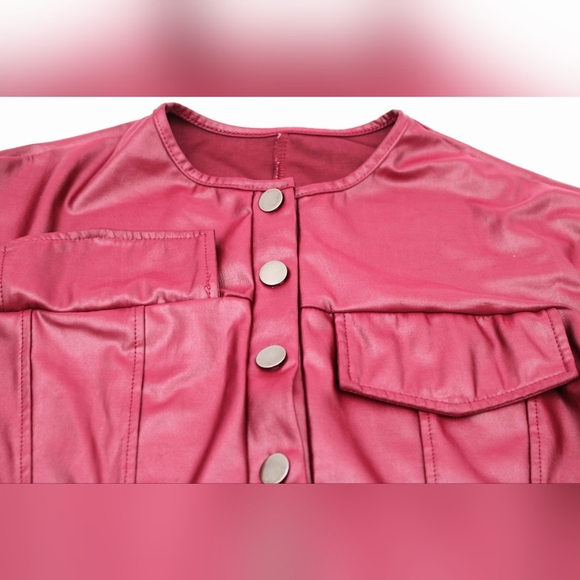 SHEIN Women’s Small Maroon Faux Leather Look Jumpsuit Button Front - Picture 3 of 6